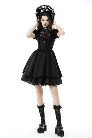 Gothic Lace Puff Sleeve Mini Dress