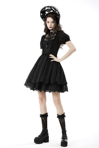 Gothic Lace Puff Sleeve Mini Dress