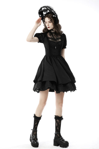 Gothic Lace Puff Sleeve Mini Dress