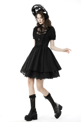 Gothic Lace Puff Sleeve Mini Dress
