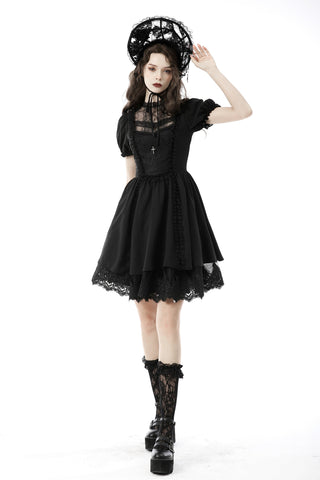 Gothic Lace Puff Sleeve Mini Dress