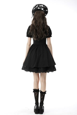 Gothic Lace Puff Sleeve Mini Dress