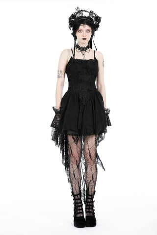 Black Rose Bloom Lace Dove-Tail Gothic Dress
