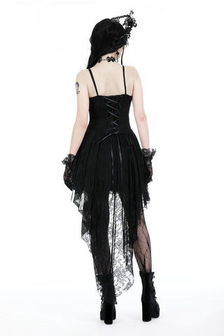 Black Rose Bloom Lace Dove-Tail Gothic Dress