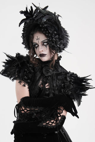 Raven Court – Gothic Feathered Lace Capelet