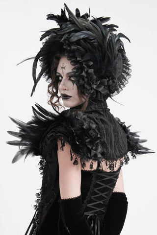 Raven Court – Gothic Feathered Lace Capelet