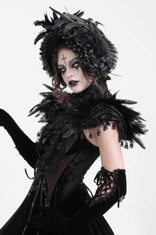 Raven Court – Gothic Feathered Lace Capelet