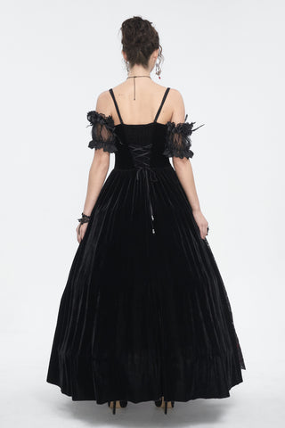Veronica - Off-Shoulder Velvet & Lace Maxi Dress in Black