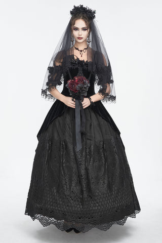 Veronica - Off-Shoulder Velvet & Lace Maxi Dress in Black
