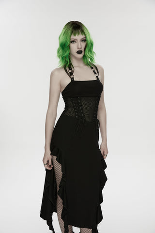 Black Mesh Corset Midi Dress