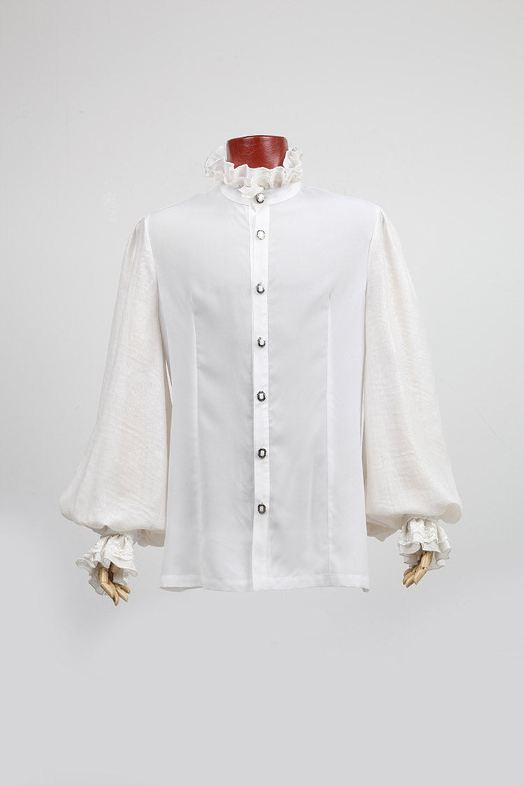 white dress shirt with middle frill design men Gothic Aristocrat's High Collar White Shirt – Men's Victorian Ruffle Tie