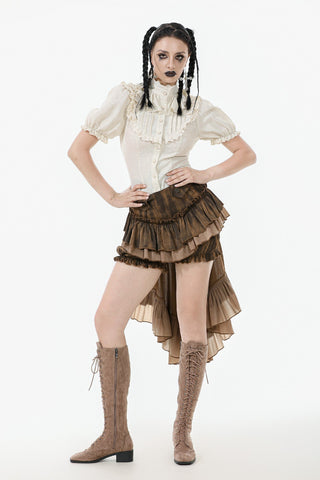 Miss Harlow’s Ruffle Blouse – Vintage Cream Puff Sleeve Steampunk Top