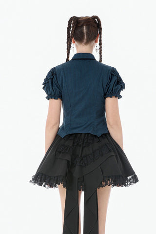 Victorian Teal Puff Sleeve Blouse