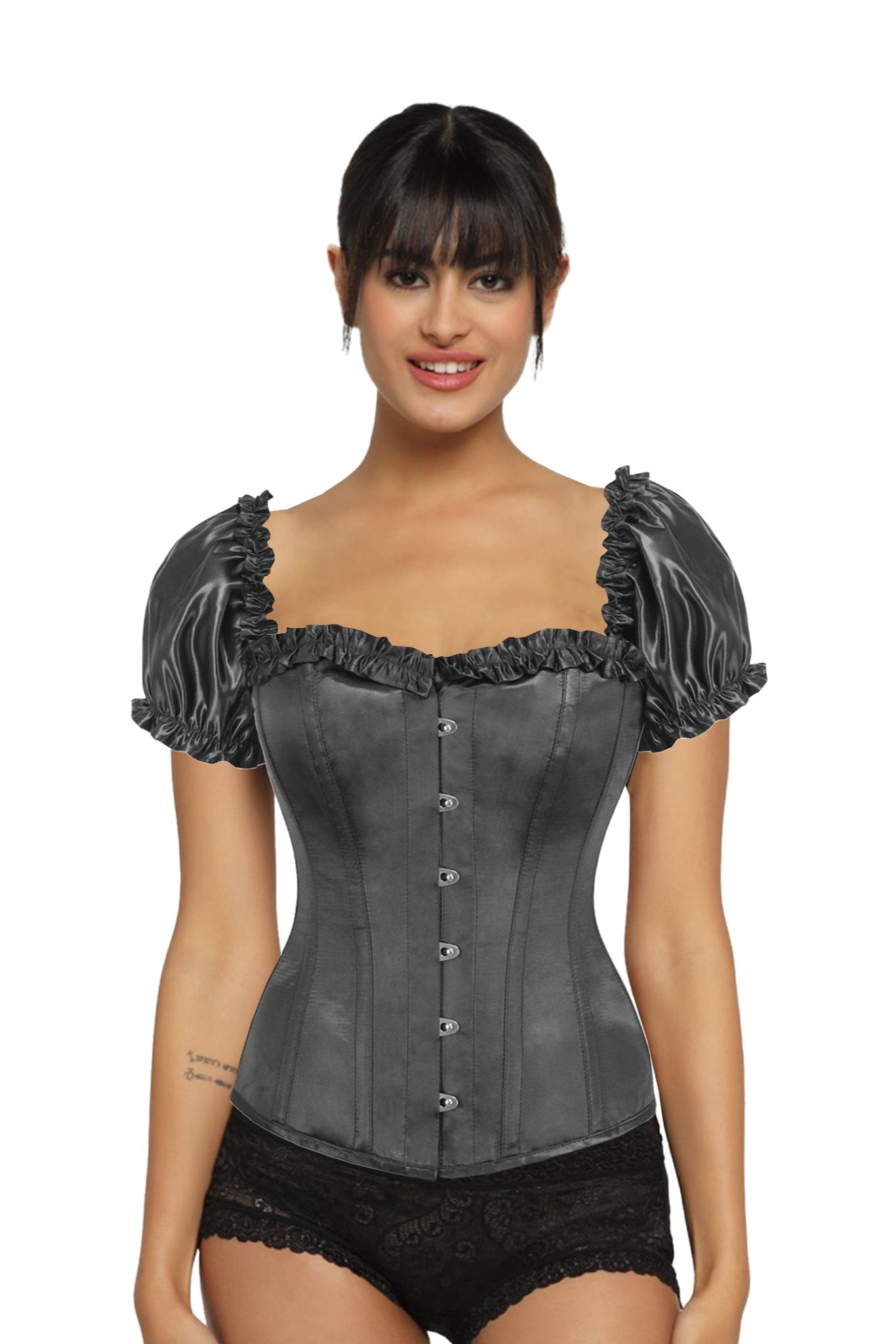 Gothic Victorian Style Ruffle Shoulder Steel Boned Corset Top
