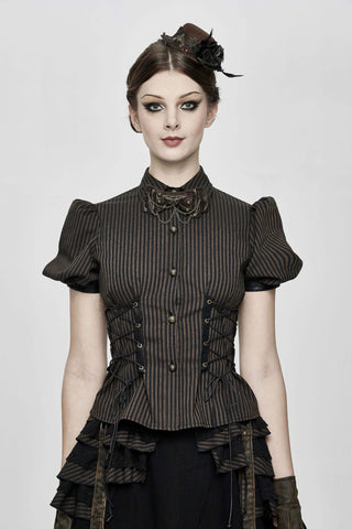 Clockwork Muse Brown Pinstripe Steampunk Blouse