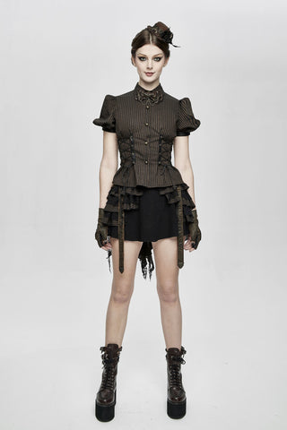 Clockwork Muse Brown Pinstripe Steampunk Blouse