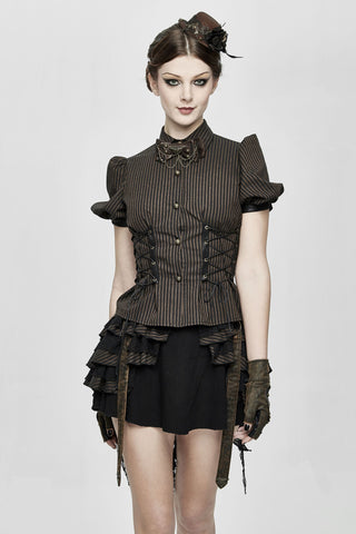 Clockwork Muse Brown Pinstripe Steampunk Blouse