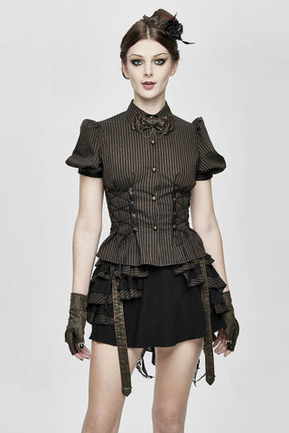 Clockwork Muse Brown Pinstripe Steampunk Blouse