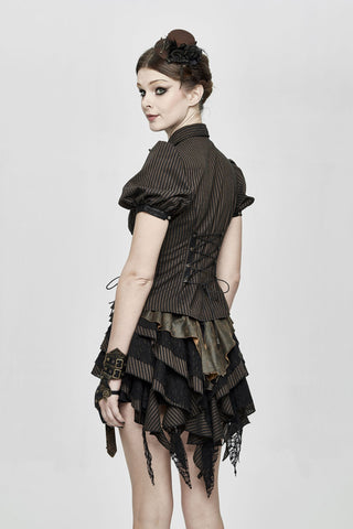 Clockwork Muse Brown Pinstripe Steampunk Blouse