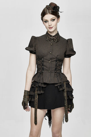 Clockwork Muse Brown Pinstripe Steampunk Blouse