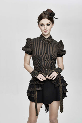 Clockwork Muse Brown Pinstripe Steampunk Blouse