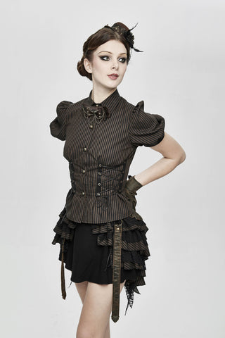 Clockwork Muse Brown Pinstripe Steampunk Blouse