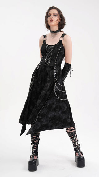Dark Punk Chain Dress with Arm Warmers