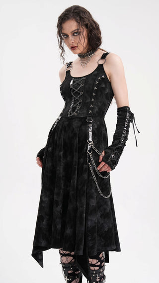 Dark Punk Chain Dress with Arm Warmers