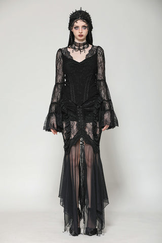.Gothic Lace Bell Sleeve Blouse