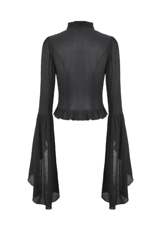 Dark Moon Eclipse V-Neck Blouse with Lace and Bell Sleeves