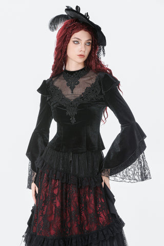 Victorian High-Neck Velvet Bodice Top