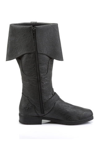 Black pirate boot side view showing inside zipper