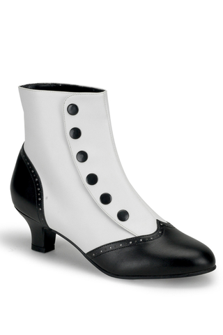 Bordello Flora-1023 black and white Victorian ankle boot with buttons