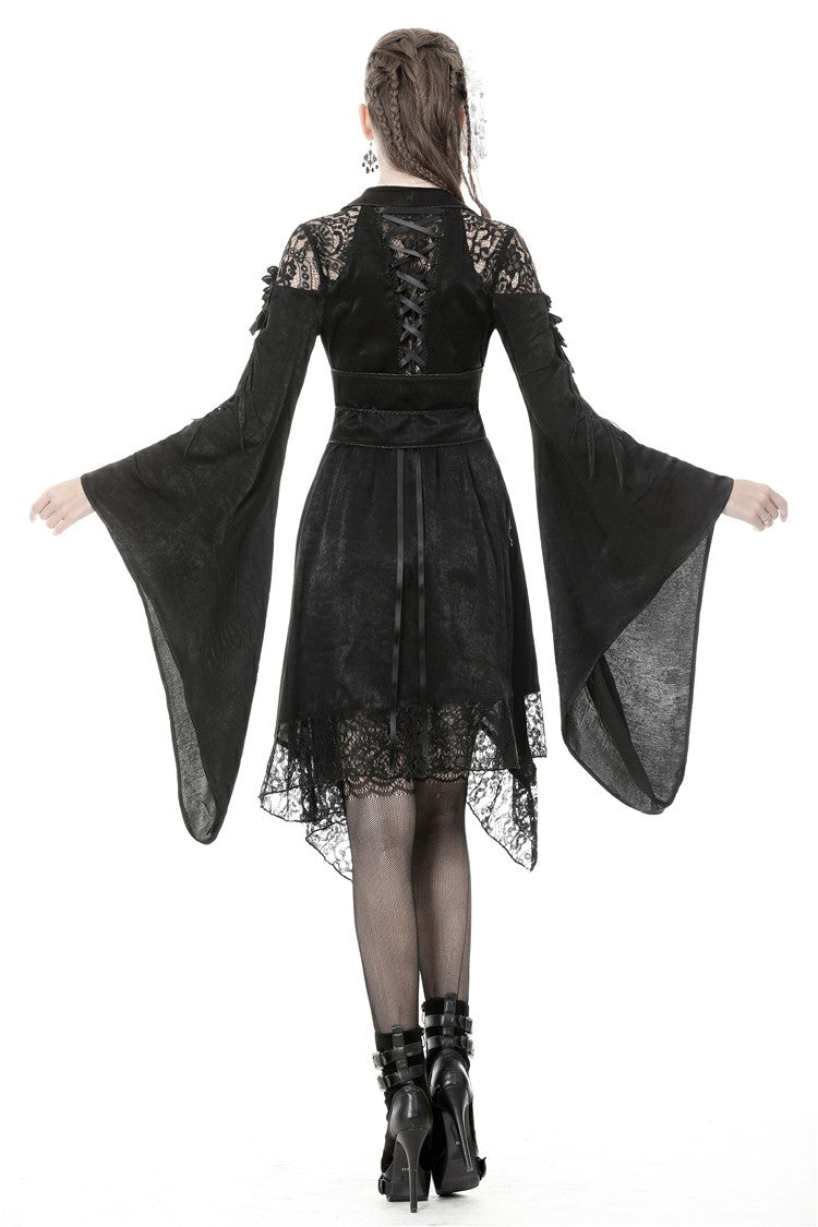 Back view of DW380 dress with ribbon lace-up and lace panels