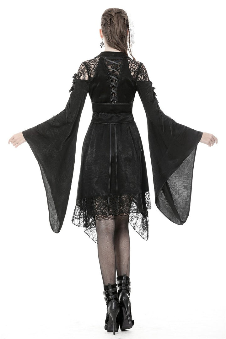 Back view of DW380 dress with ribbon lace-up and lace panels