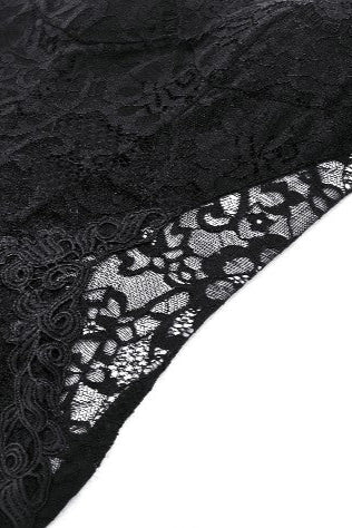 Close-up of black lace fabric on Dark In Love DW935 Seductress Evening Dress showing floral pattern and mesh texture