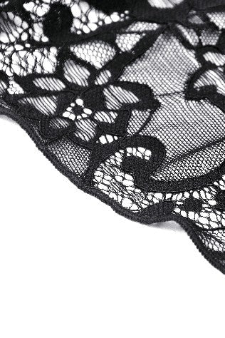 Close-up of floral lace trim on Dark In Love DW935 Seductress Evening Dress showing sheer mesh and scalloped edge
