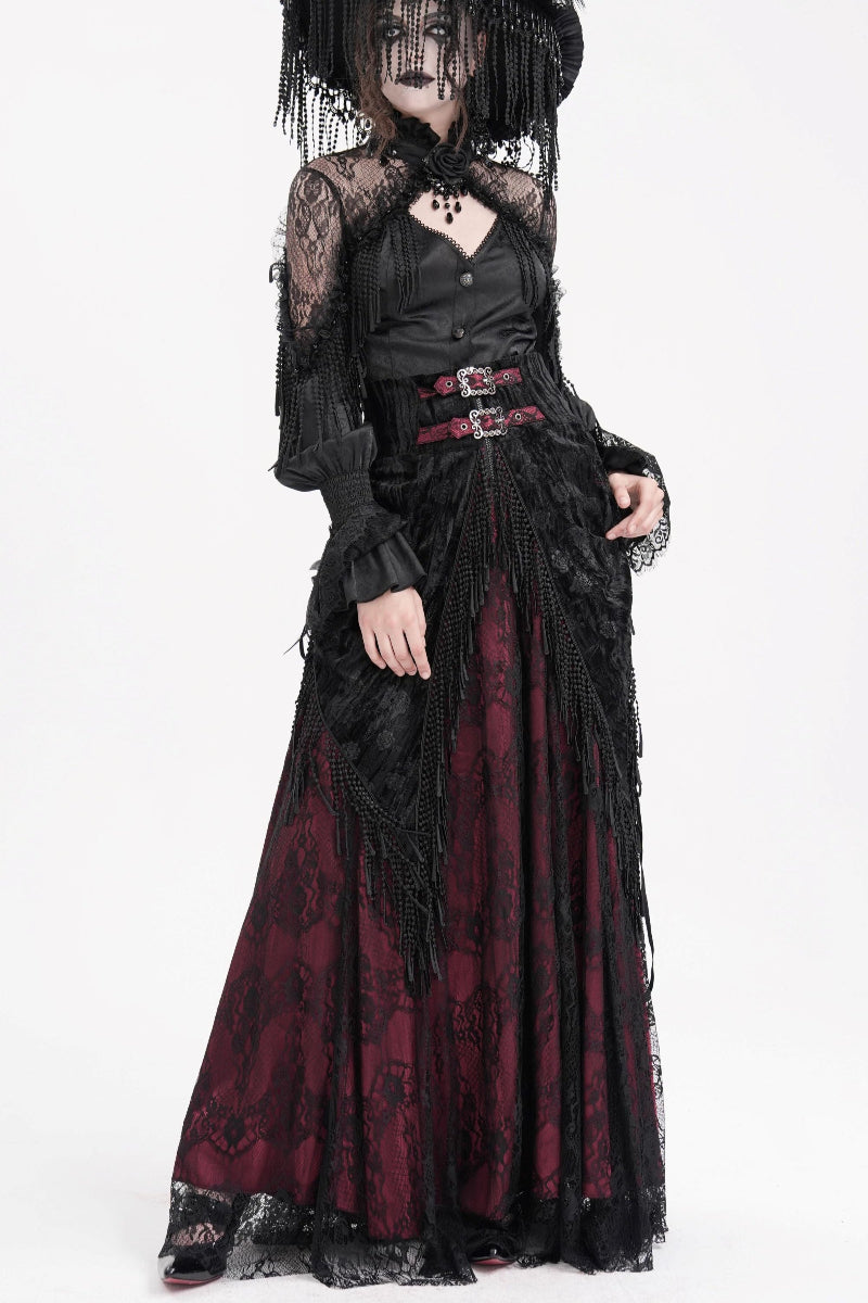 dark in love eskt05002 red black victorian gothic long skirt