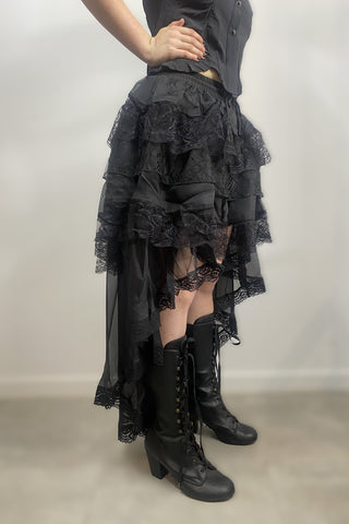 Dark in Love KW263 black gothic lace high-low skirt angle view