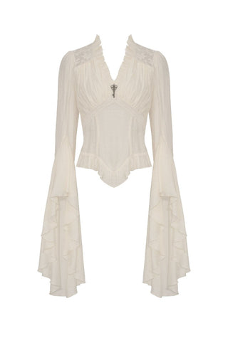 Drk in love tw-527 Off-White Blouse – Flared Sleeves &amp; Deep V Neckline
