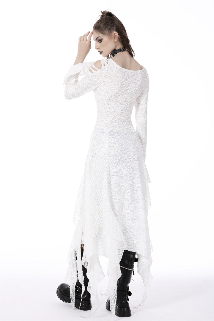 Back view of model in Dark In Love DW725 white lace dress