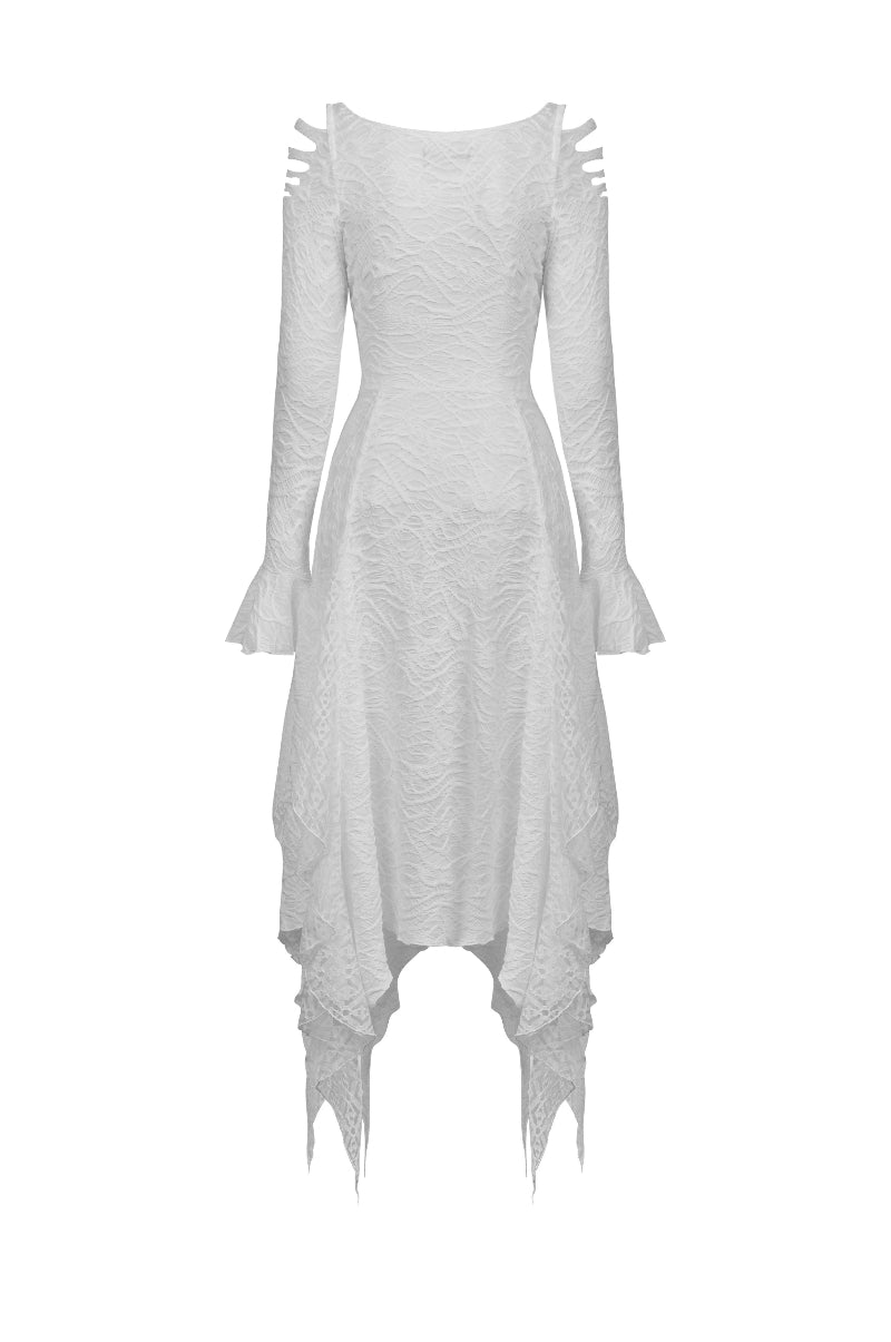 Flat back view of DW725 white witchy dress by Dark In Love