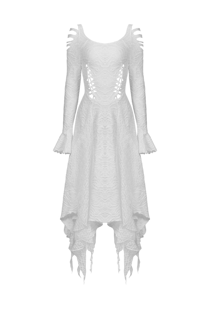 Flat front view of Dark In Love DW725 white Gothic maxi dress