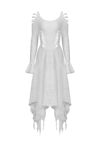 Flat front view of Dark In Love DW725 white Gothic maxi dress