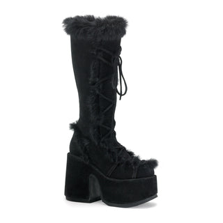 demonia camel-311 black faux fur platform boots