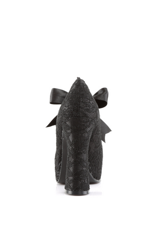Demonia Demon-11 black lace high heel shoe with ribbon bow – back view