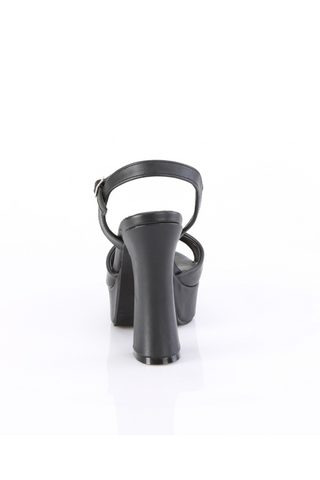 Back view of Demonia Dolly-09 black matte platform sandal with ankle strap and chunky flared heel
