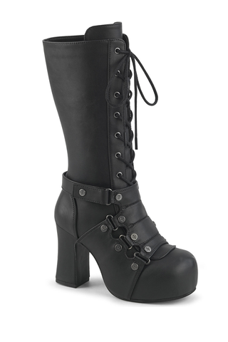 demonia gothika-152 steampunk forge platform boots with block heel and lace-up front