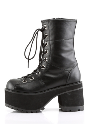 outer side view of demonia ranger-301 chunky heel platform combat boots