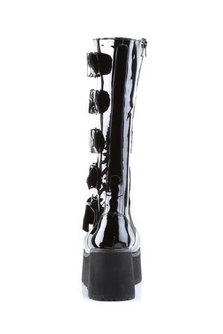 Back view of demonia trashville-518 black patent platform boots